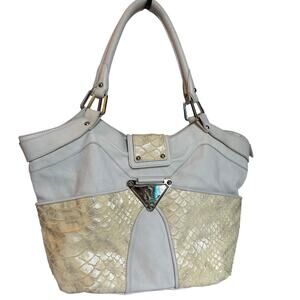 Ripani Large Cream Color Soft Leather Purse Gold Tone Snake-Skin Italy Made